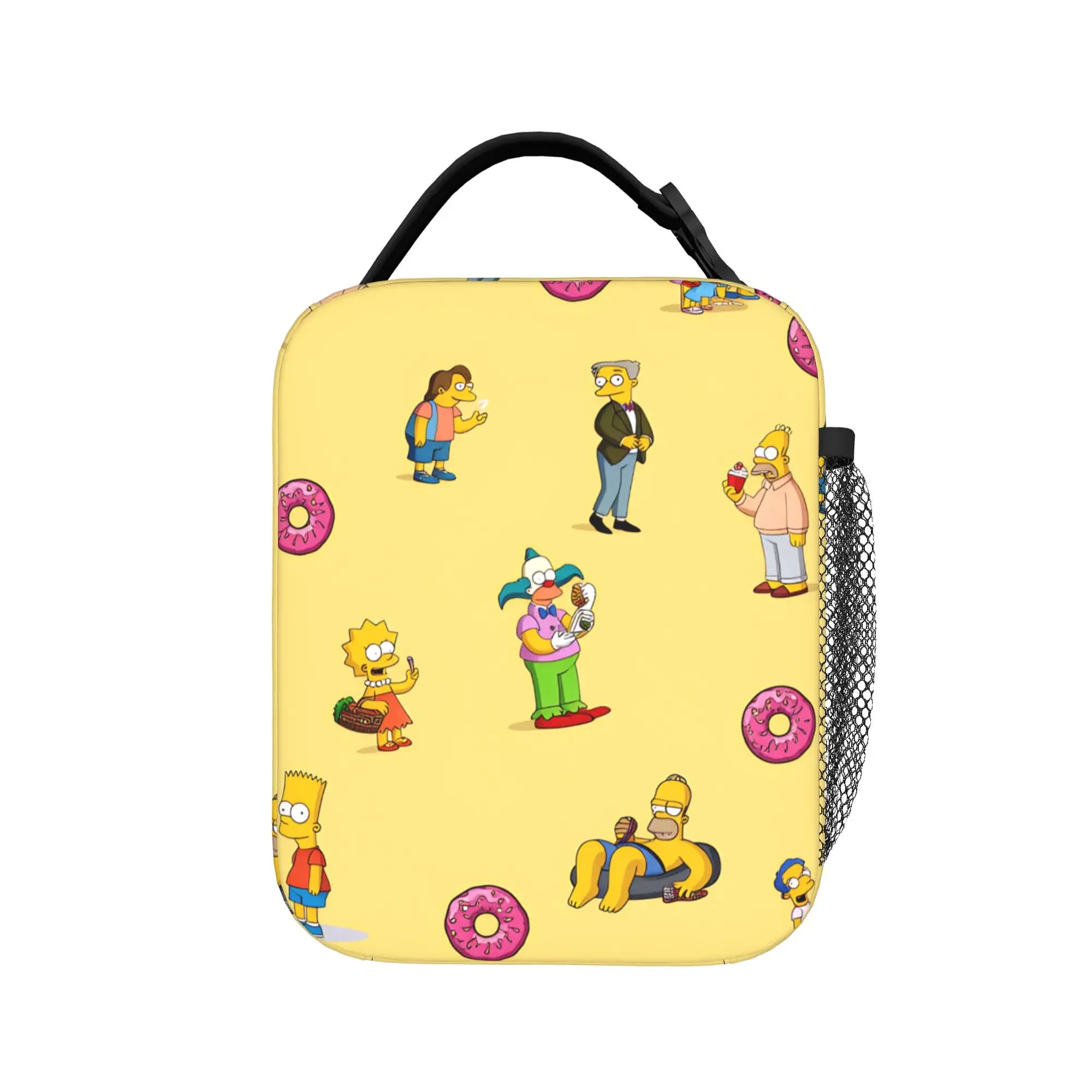 Borsa per il pranzo S-Simpsons Happy Family Scene, borsa termica portatile con cerniera, borsa frigo per picnic all'aperto per bambini, borsa tote in tessuto Oxford Kawaii per alimenti