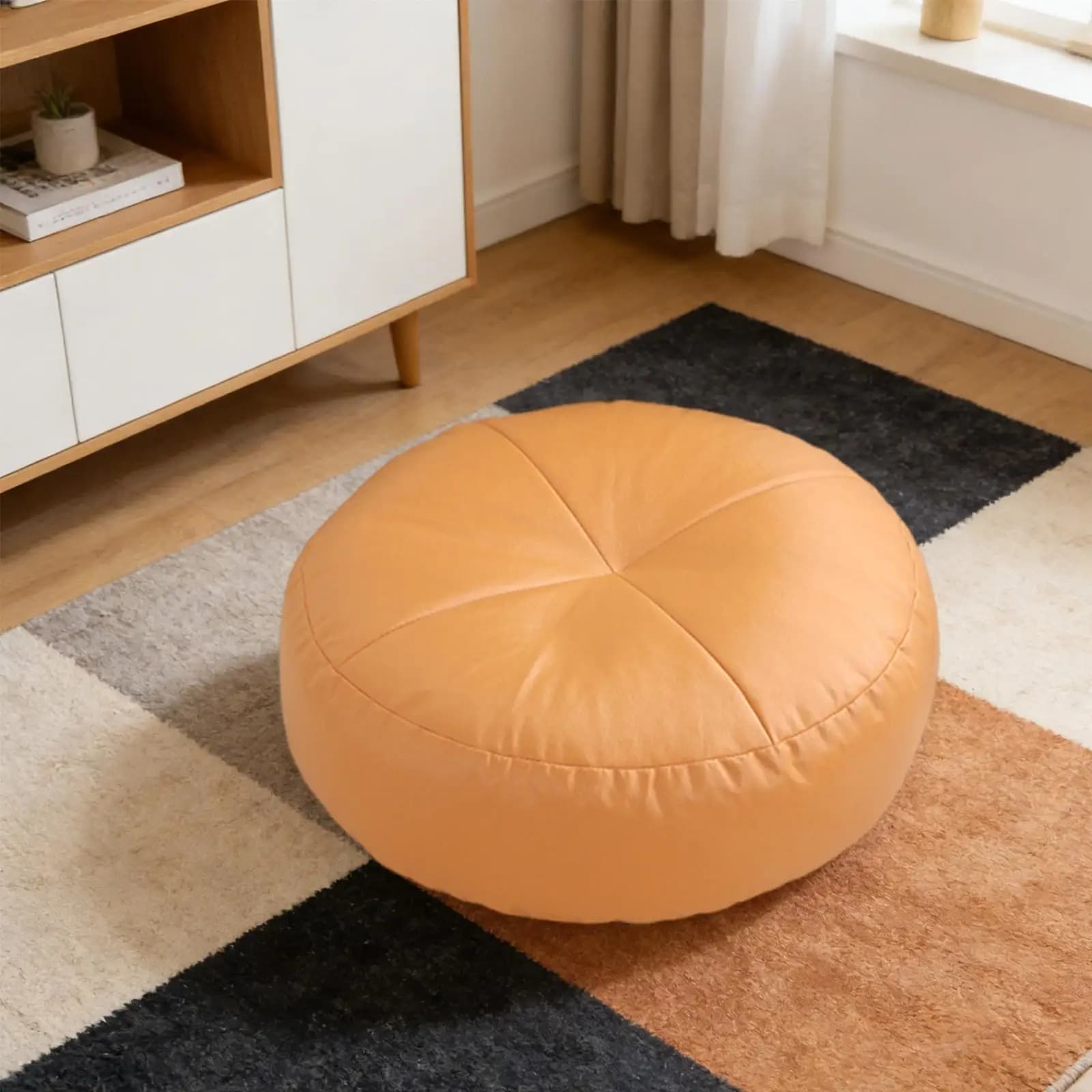 Seat Cushion Tatami Carpet Pad Sitting Mat Round 40cmx40cm Easy to Clean Comfort Footstool Ottoman for Meditation Living Room