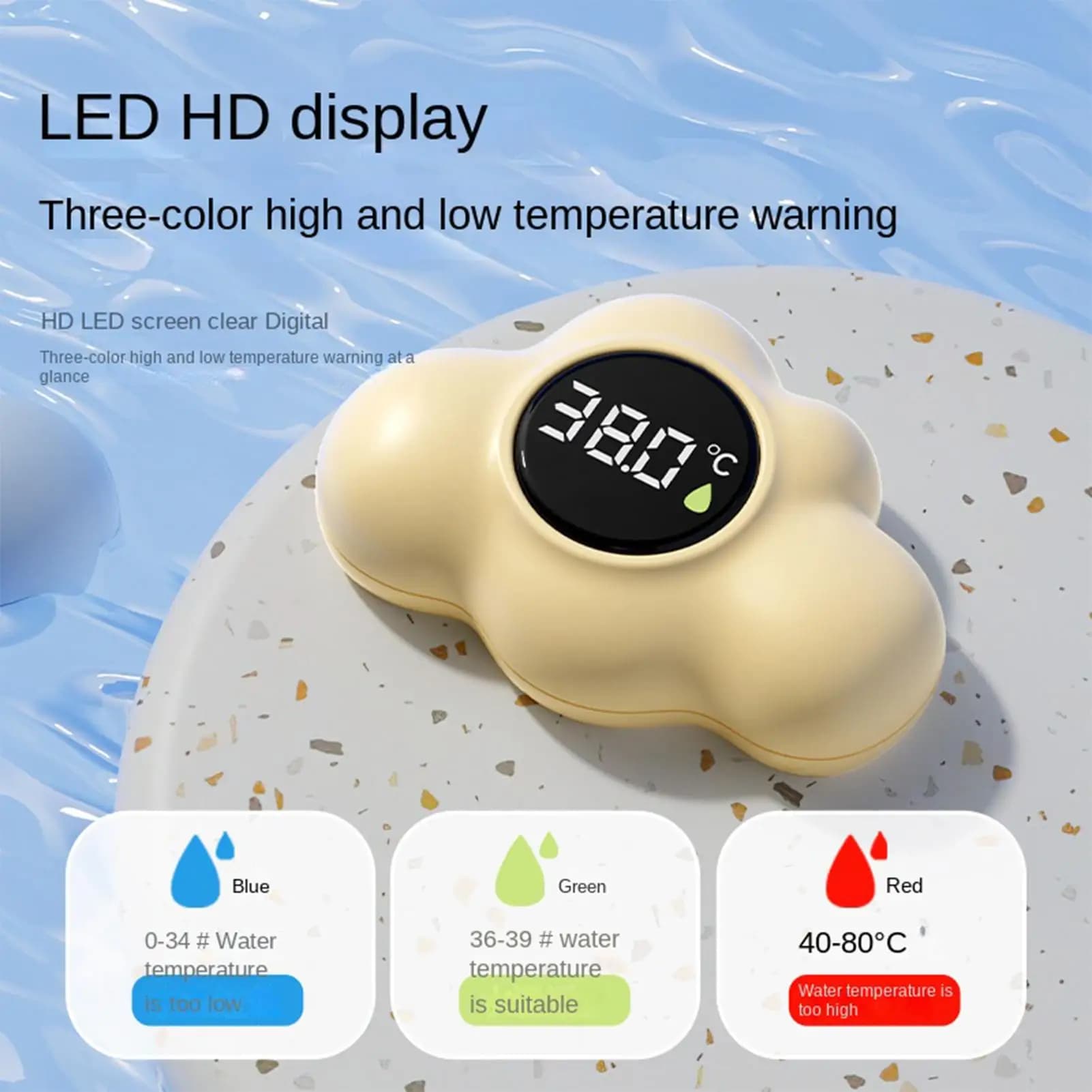 Termometro per il bagnetto del bambino, monitor della temperatura dell'acqua, termometro digitale galleggiante per il bagnetto del bambino, misuratore di temperatura con display a LED.