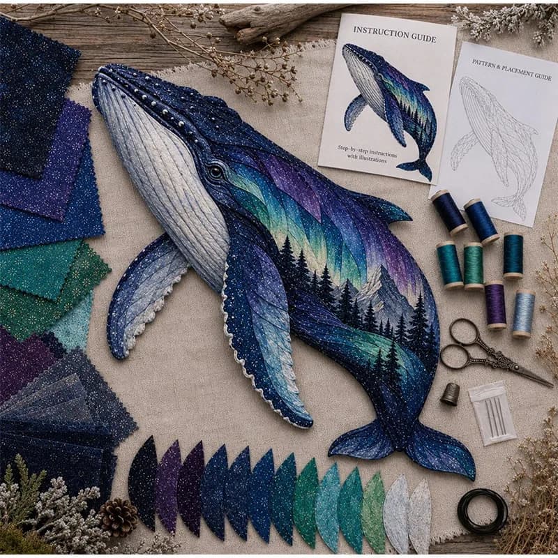 Northern Lights Wildlife DIY Patchwork Kit Creative Layered Fabric Animal Craft DIY Patchwork Sewing Kit Handmade Home Decor