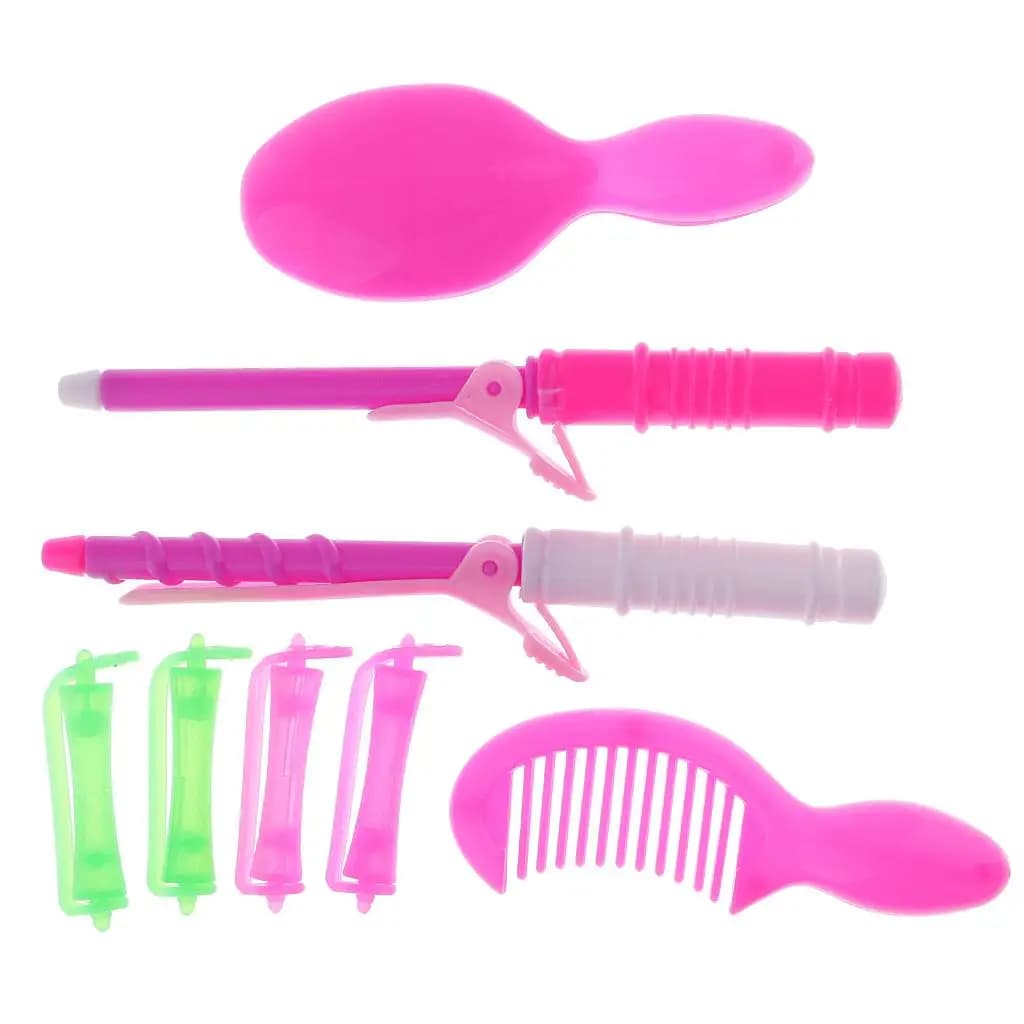 Miniature Set for Dolls: Toiletries, Iron Hairpins, Mirror and Multicolor Plastic Combs for Role Game 1:6