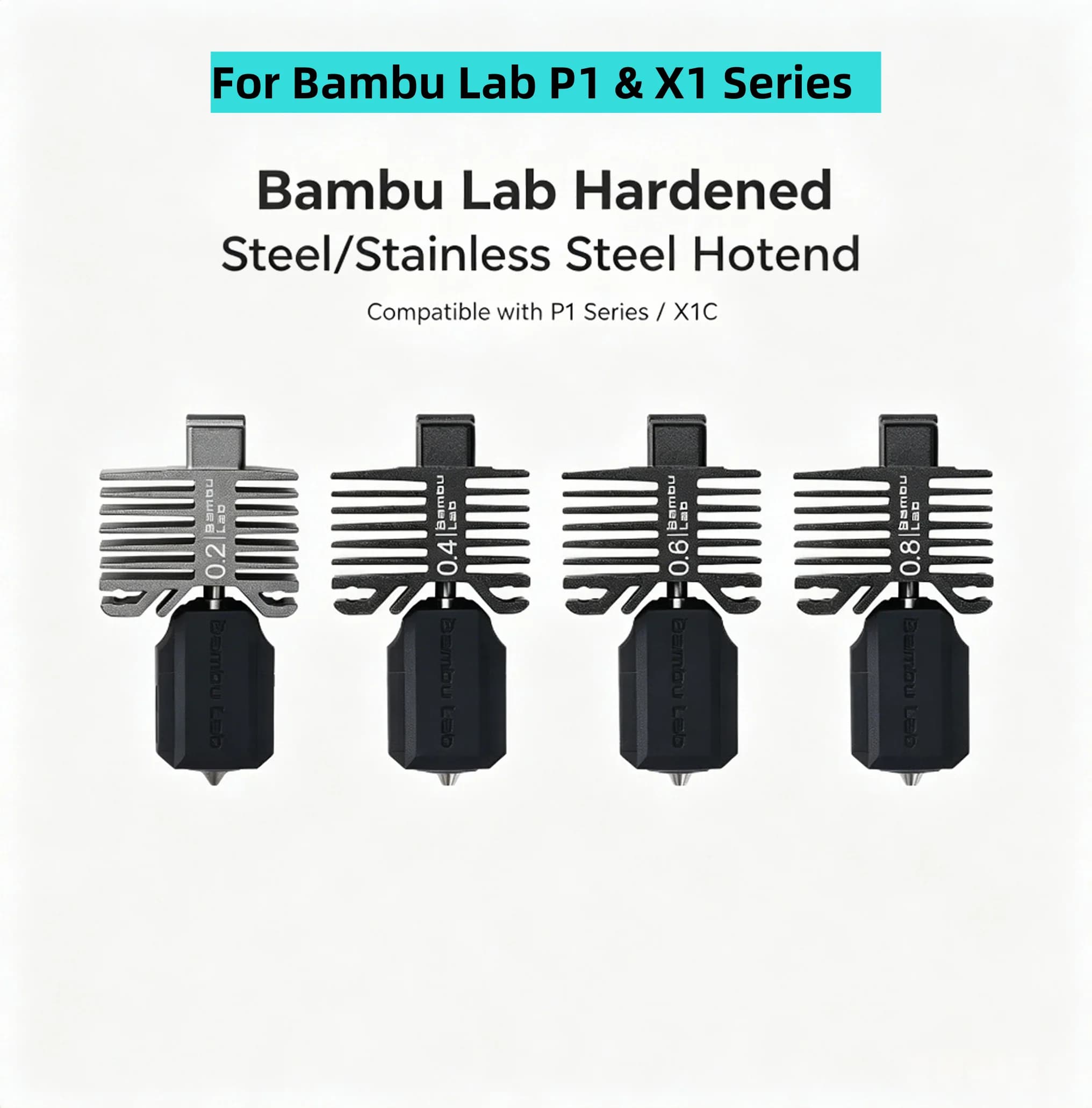 Original Bambu Hardened Steel Stainless Steel Hotend Nozzle for P1P P1S X1C X1E, 0.2–0.8mm 3D Printer Accessory