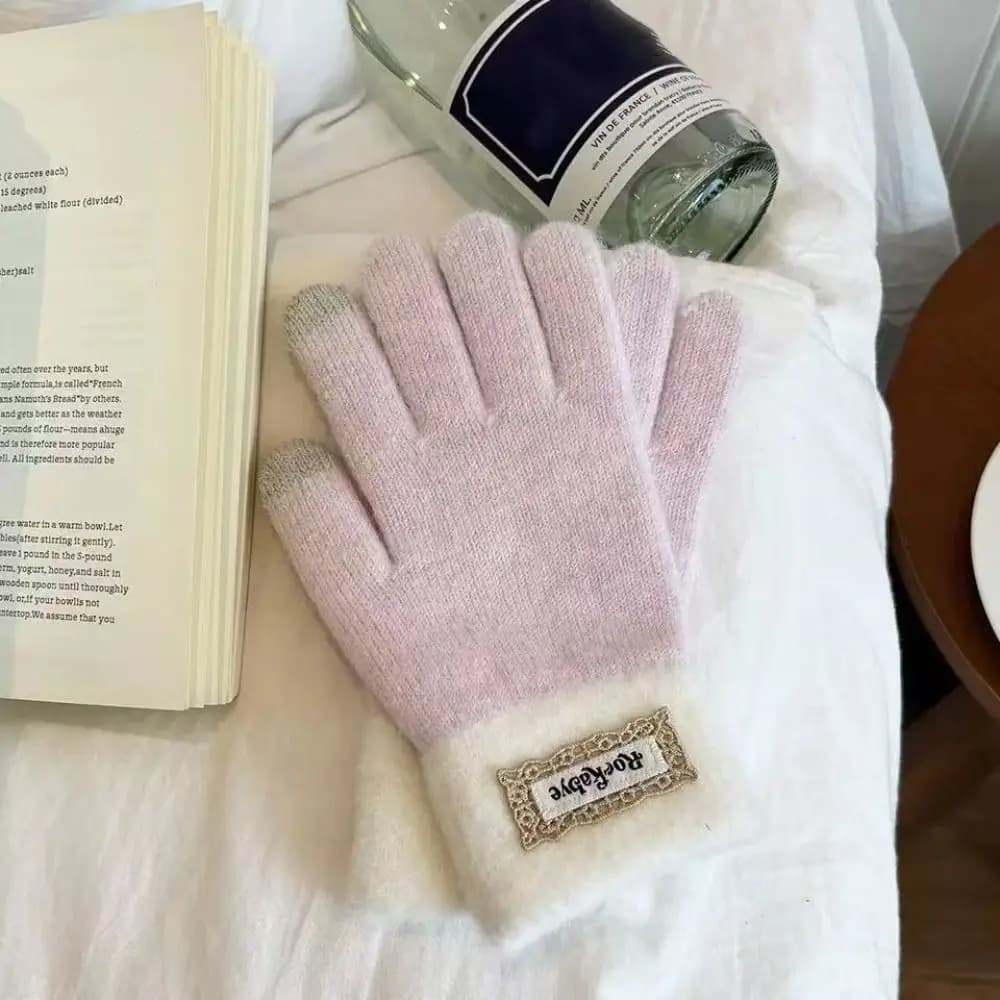 Sweet Korean Style Warm Knitted Gloves Touch-screen Cold-proof Full Finger Mittens Thicken Comfortable Girls Winter Gloves Gift
