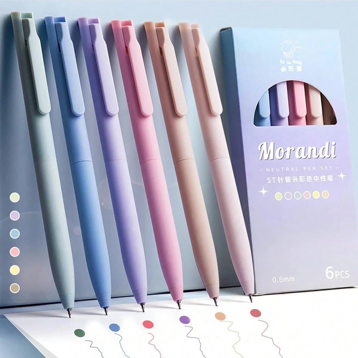 6 Pack Morandi Pastel Retractable Gel Pens, 0.5mm ST Fine Point Quick Dry Pens for Journaling & School
