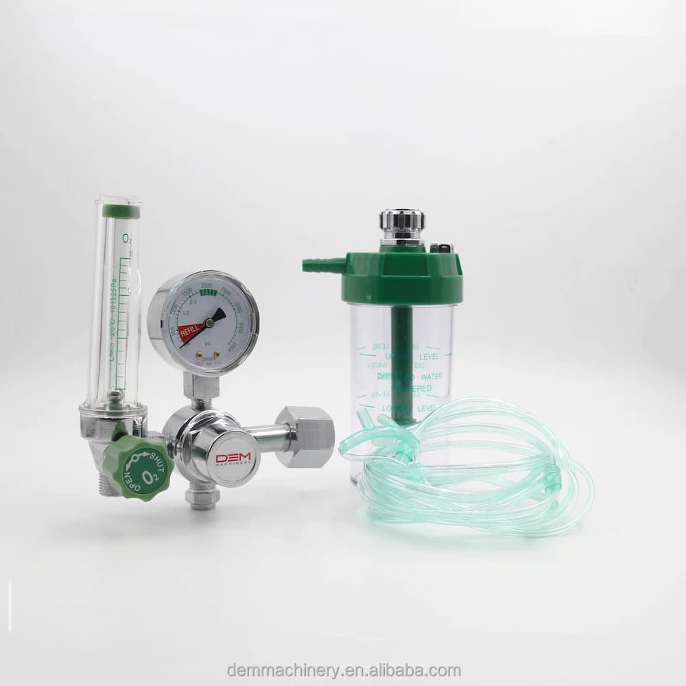 Regolatore di Pressione per Bombole di Ossigeno Medicale DEM SR0190M 3000psi CGA540 con Flussometro e Umidificatore