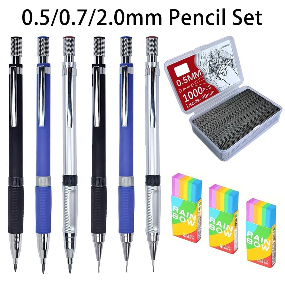 Mechanical Pencil Set With Eraser 0.5 0.7 2.0mm 2B Lead Refill For Sketching Painting Writing Office School Stationery