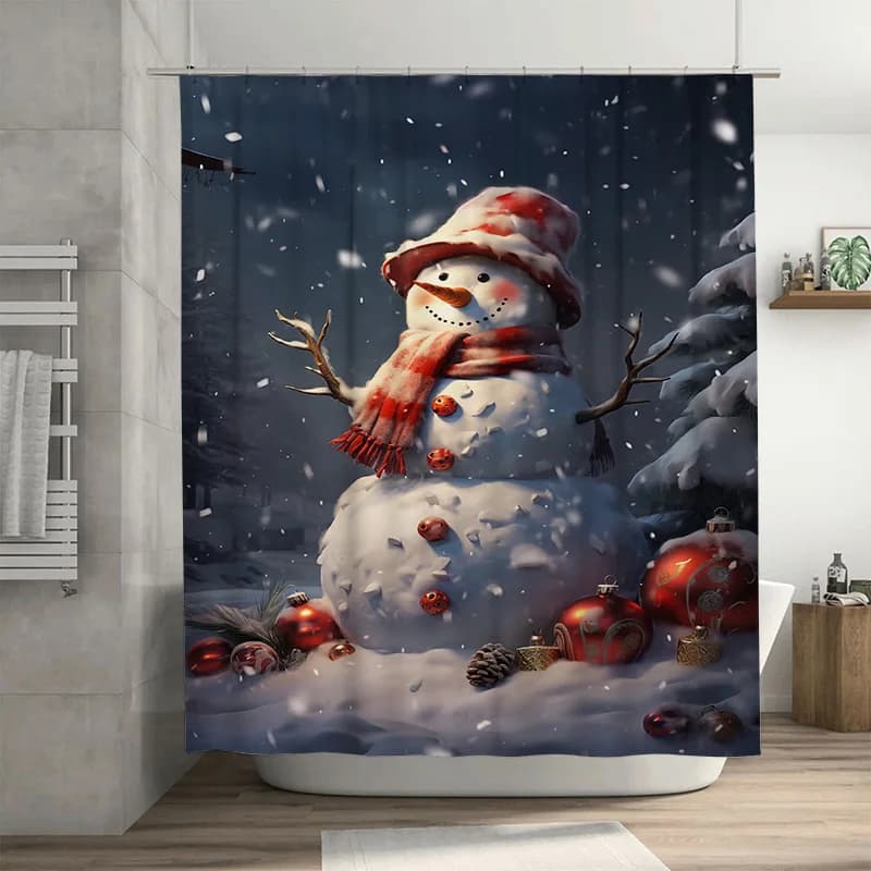 Tuniu Festivo Pupazzo di neve Vacanza Bagno Tenda da doccia Natale Inverno Foresta Cervo Renna Divertimento arredamento