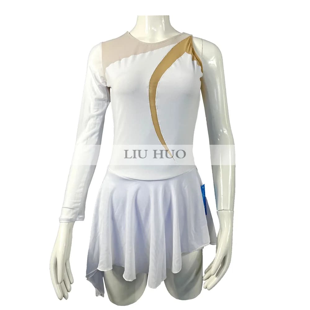 LIUHUO Donna Ragazza Adolescenti Personalizza Costume Bianco Prestazioni Manica singola Concorso Body Pattinaggio di figura sul ghiaccio Vestito Danza Kid