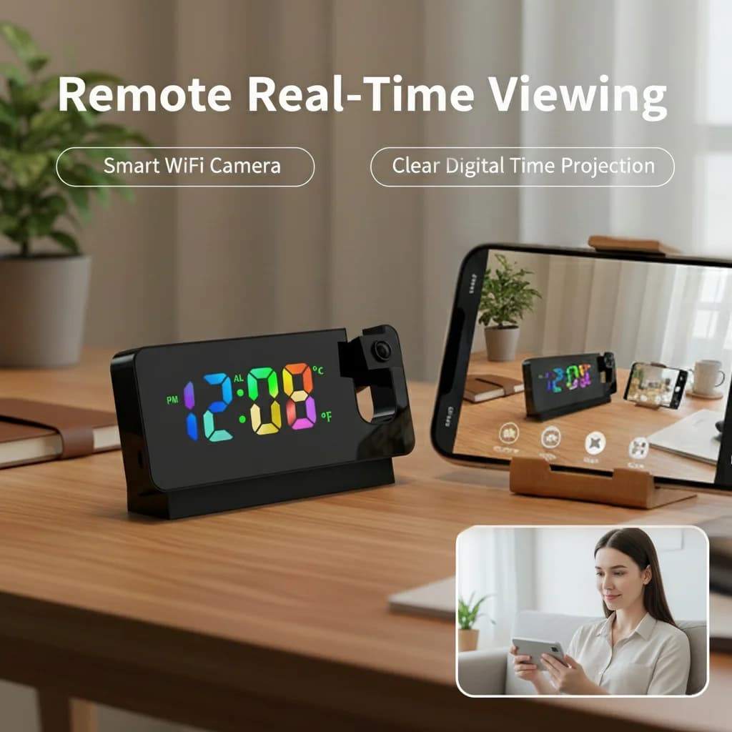 Telecamera orologio digitale WiFi 4K UHD con scheda SD da 64 GB Telecamera di sorveglianza domestica con proiezione temporale Controllo app Rilevamento mobile