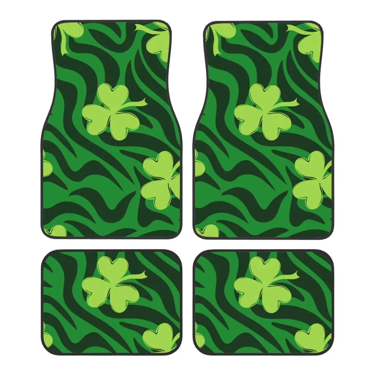 Set di 4 Tappetini per Auto con Quadrifoglio per San Patrizio, Antiscivolo, Stampa Leopardata, Universali