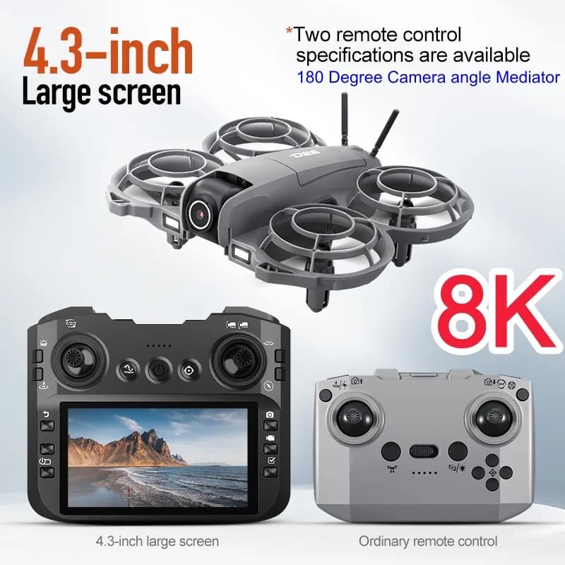 Drone RC con Telecomando e Schermo Grande, Fotocamera HD 8K, Flusso Ottico, Volo Stazionario, Evitamento Ostacoli, Giocattolo Telecomandato