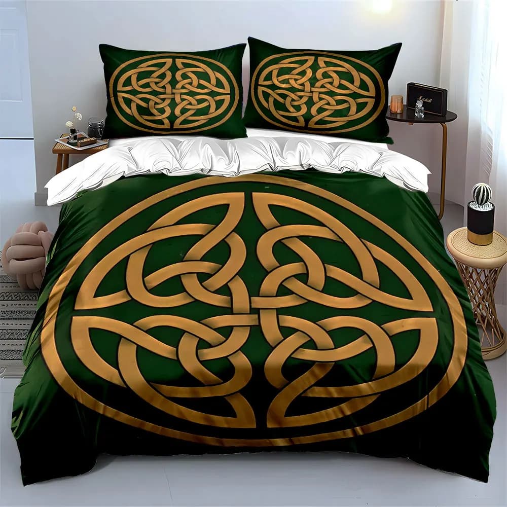 Set di biancheria da letto con nodo celtico decorativo, con 1 copripiumino e 2 federe, singolo, matrimoniale, king, queen, regalo