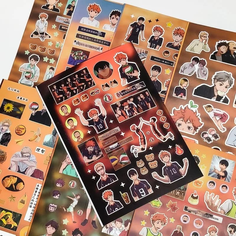 8pcs/set Haikyuu Anime Peripheral Sticker Hinata Shoyo Tobio Kageyama Notebook Collage Material Waterproof Sticker Toy Gift