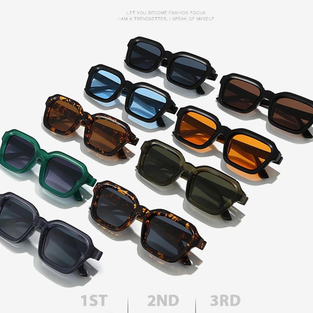 Occhiali da Sole Trendy con Montatura Quadrata, Protezione UV400, Unisex, Occhiali da Sole alla Moda per Uomo e Donna, Lenti di Marca di Lusso