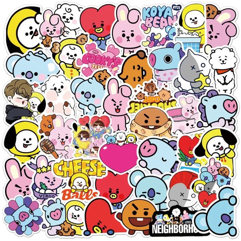 Adesivi BT21 Koya RJ Shooky Man Chimmy Tata Cooky, Accessori per Animazione Secondaria, Adesivi Cartoon Carini e Creativi, Impermeabili, Idea Regalo
