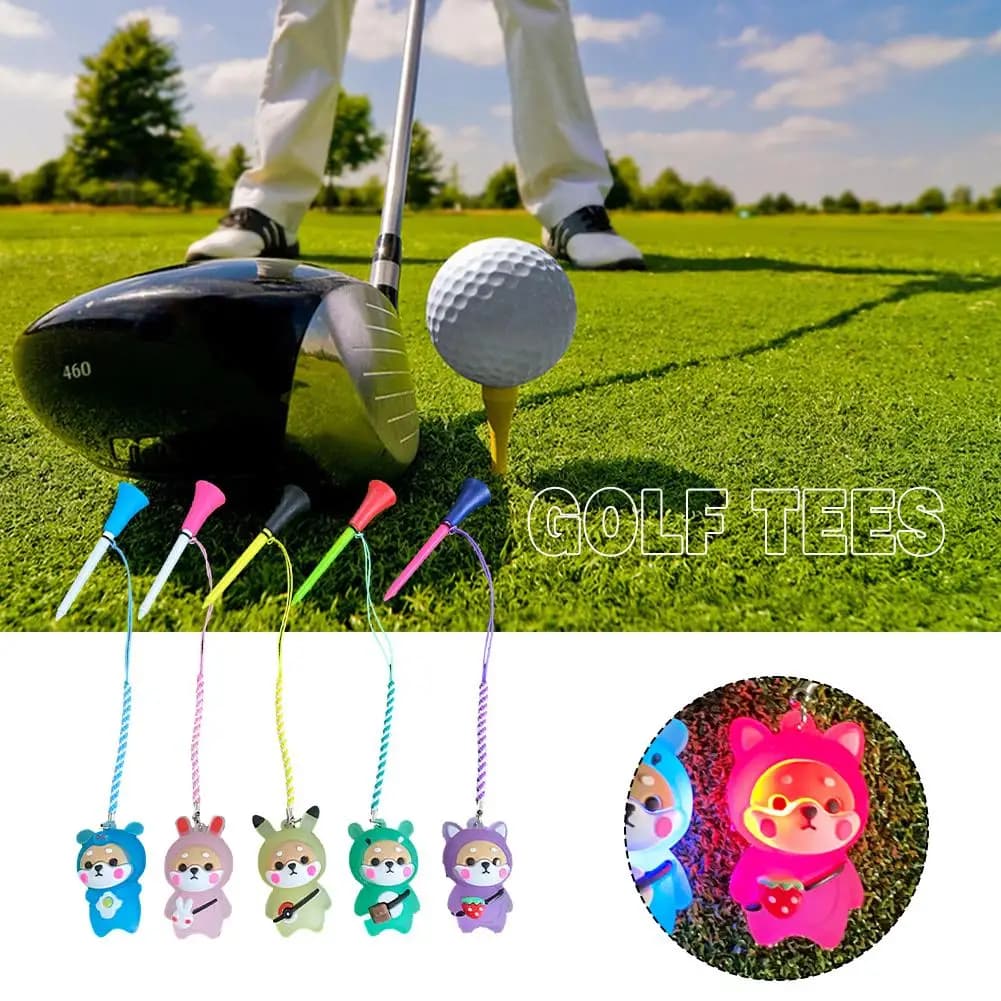 T-shirt da golf in gomma con luce lampeggiante Cartoon carino Prevenire la perdita Porta pallina da golf con corda intrecciata Golf all'aperto Colore casuale 1 pezzo
