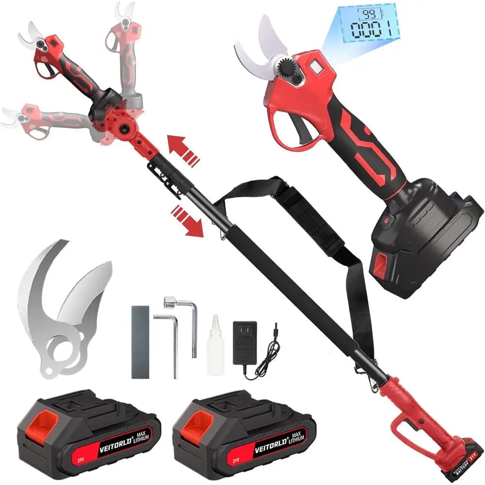 Battery-powered electric shears 2 in 1, capacity 15 feet, cutting diameter 1.2", battery-powered with 2x 2000 mAh, brushless bike