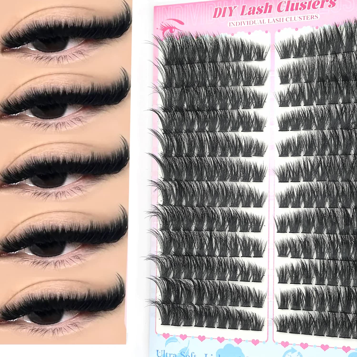 Natural fake eyelashes, individual cluster eyelashes, easy to apply, soft and light, reusable for everyday make-up