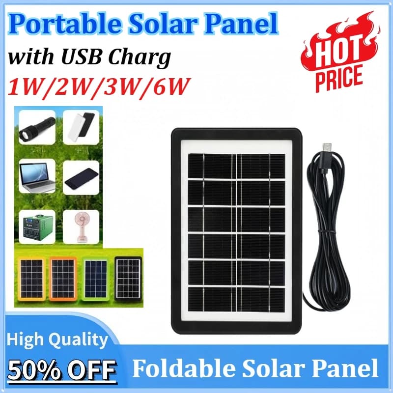 Pannello solare portatile 1/2/3/6W con ricarica USB per la ricarica del telefono Escursionismo all'aperto Campeggio Casa Banca di alimentazione mobile 6V solare