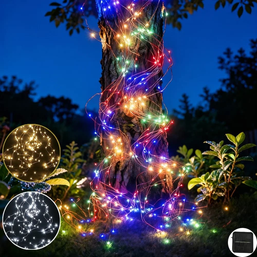 Solar Waterfall Light String 200LEDs 8 Lighting Modes Solar Copper Wire Light String Used for Outdoor Festival Courtyard Garden