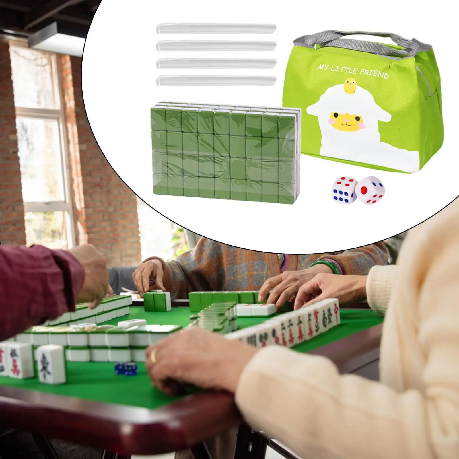 Set da viaggio mini Mahjong, intrattenimento tradizionale, 144 tessere con borsa, 24 mm