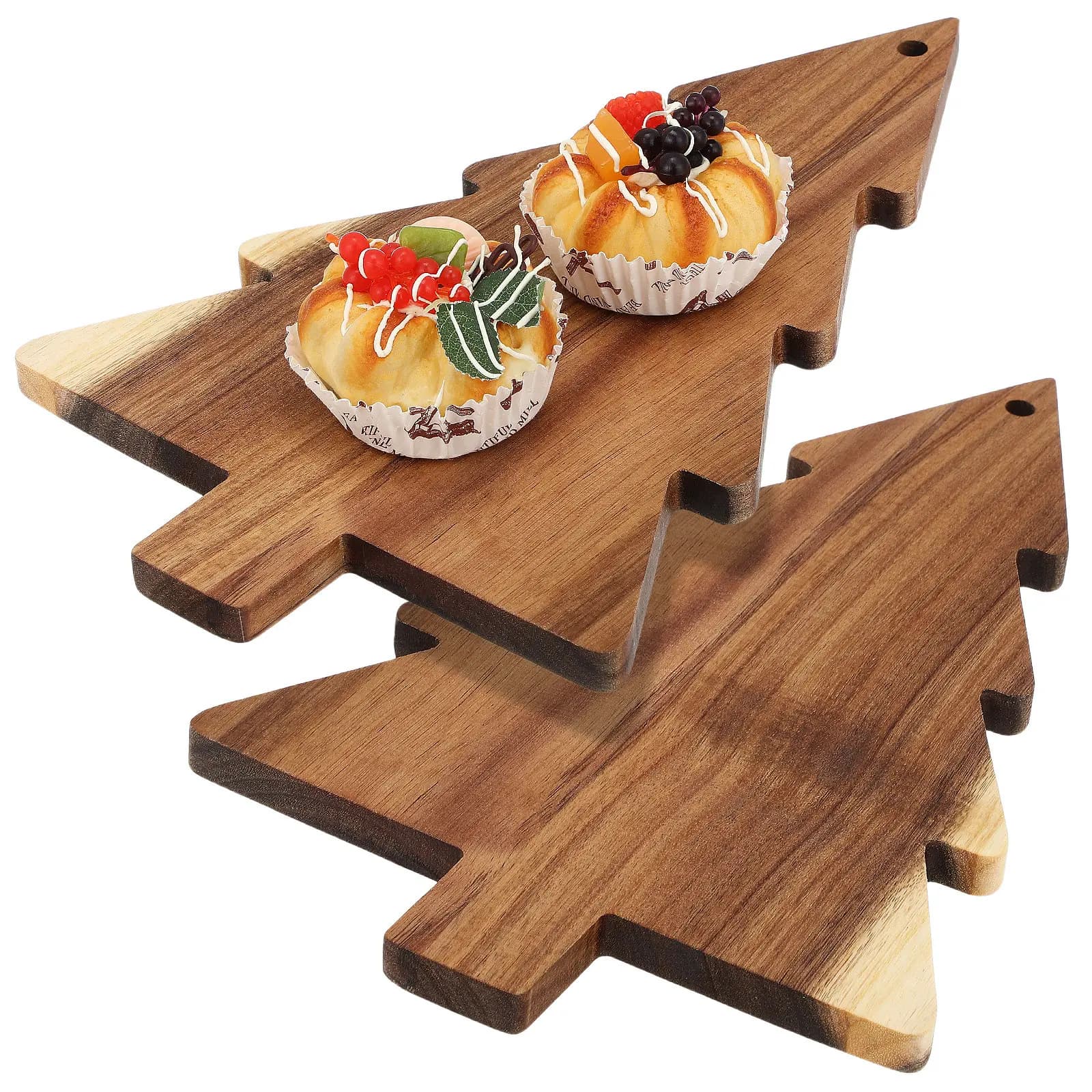 Set of 2 Sizes in Christmas Tree Shape Wood, Tray for Serving Pizza, Snack, Fruit, Bread, for Kitchen and Christmas Table