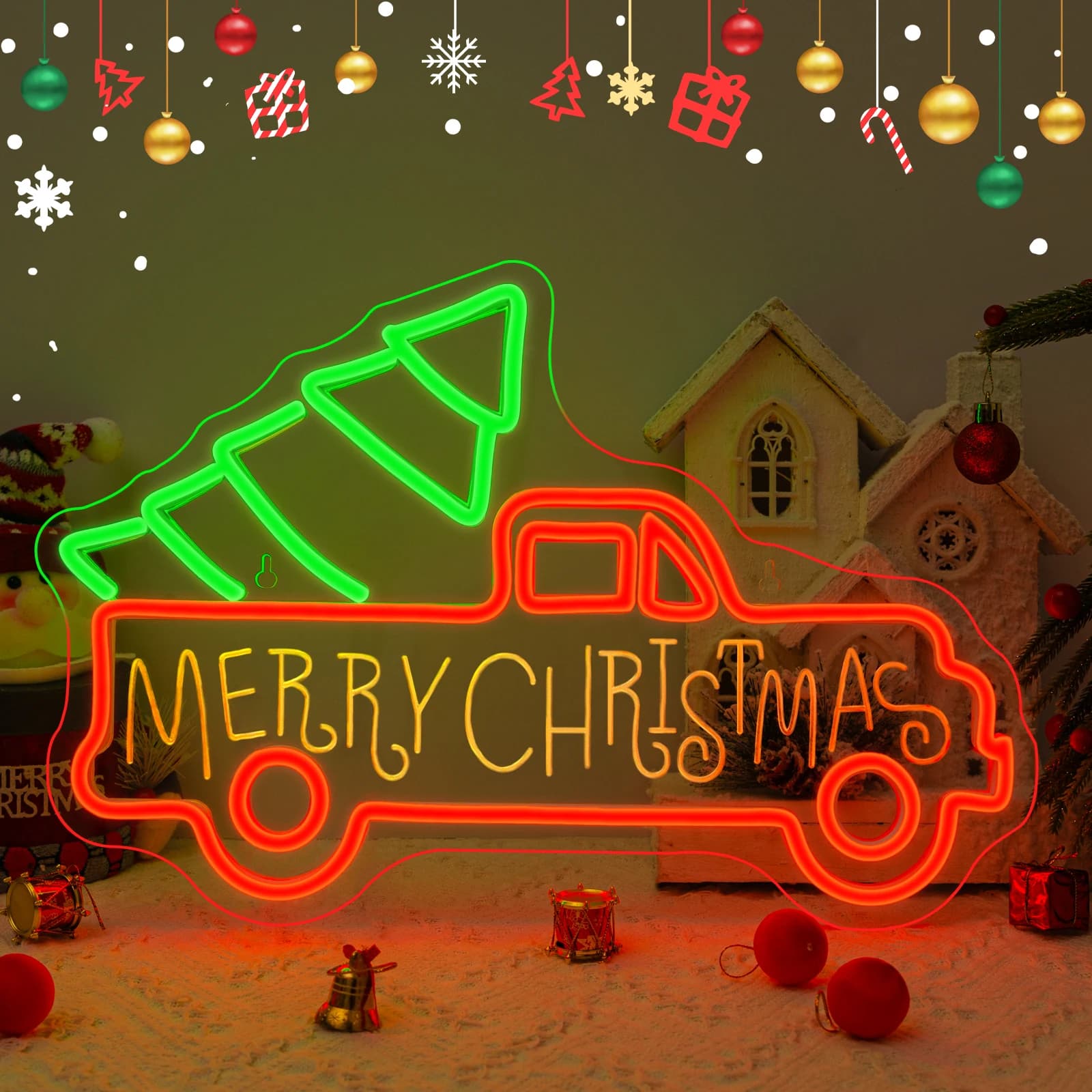 Insegna al neon per camion di Natale per decorazioni da parete Insegne a LED dimmerabili per sfondo festa di Natale Camera da letto Finestra Bar Club Negozio Decor