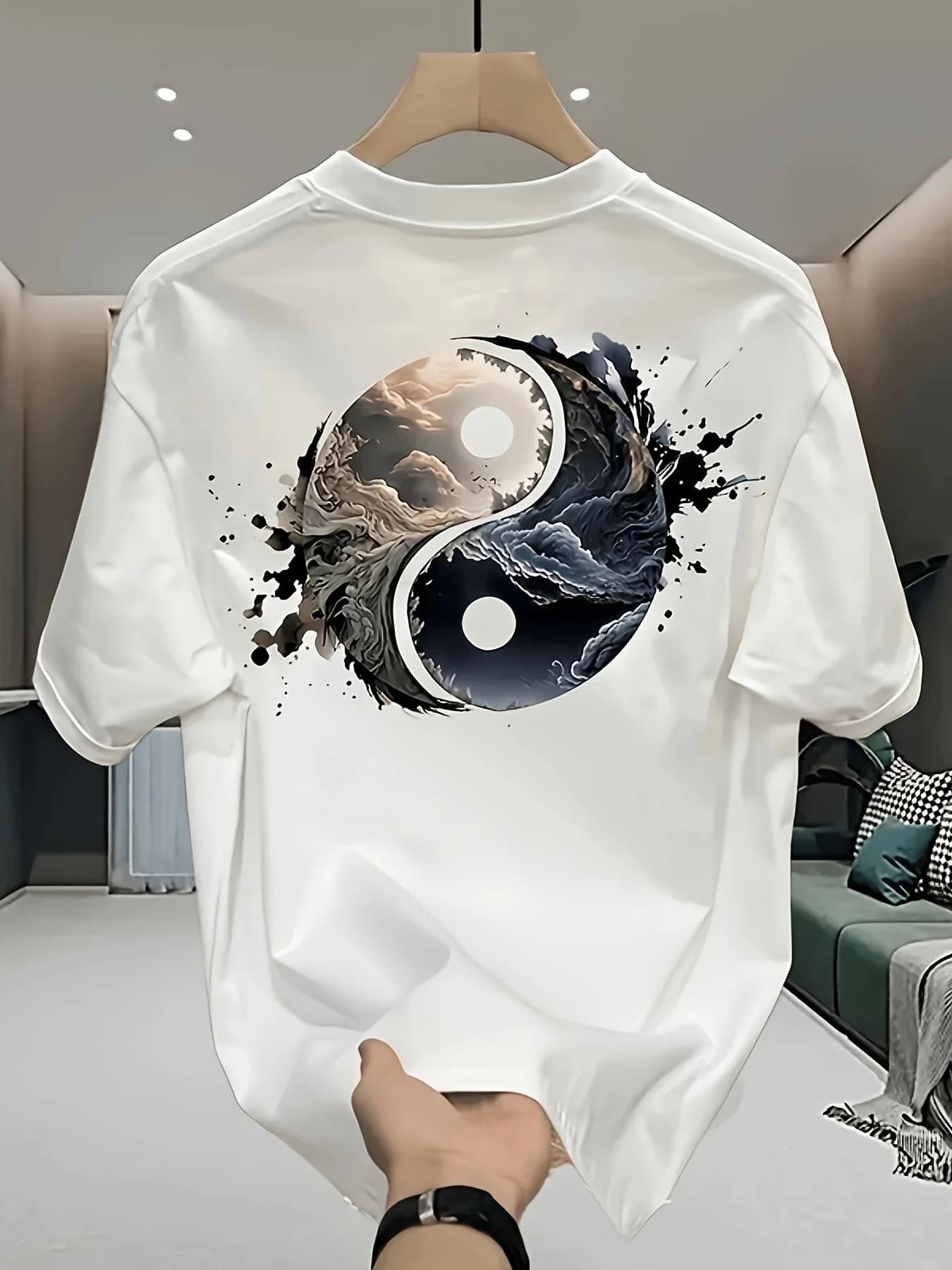 T-shirt da uomo Yin Yang Tai Chi con grafica Zen astratta, top casual in cotone a maniche corte, streetwear estivo