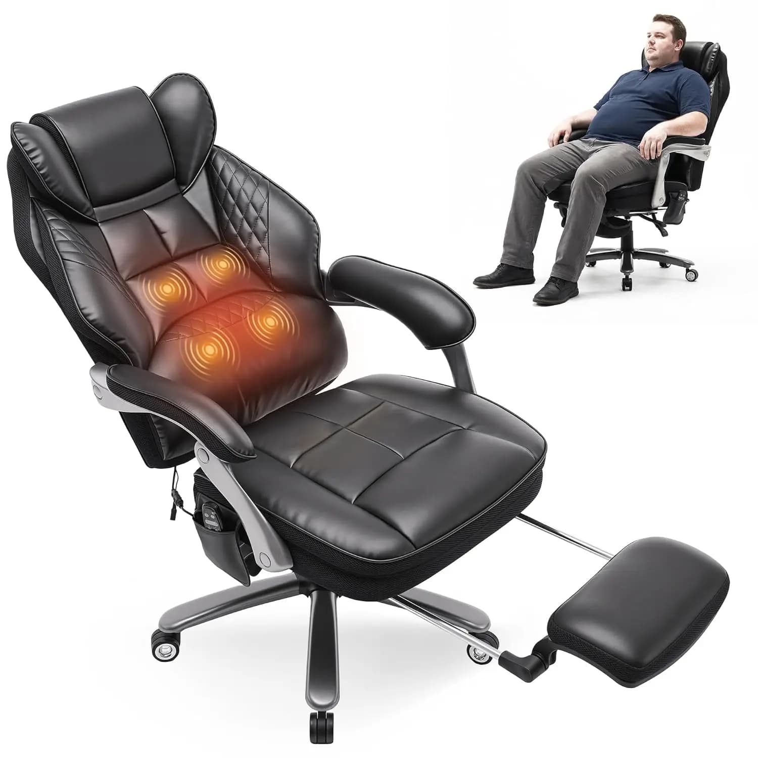 Sedia da Ufficio Massaggiante da 272 kg con Poggiapiedi, Vibrazione a 4 Punti e Calore, Poltrona Ergonomica Reclinabile Larga 59,7 cm per Gaming, Personalizzabile