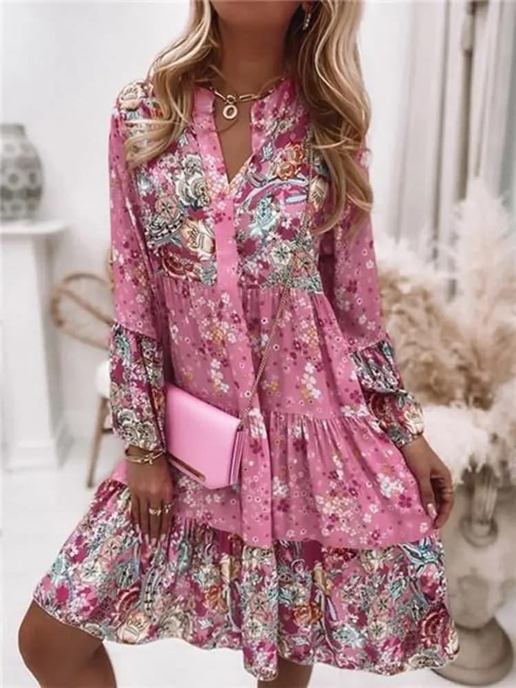 Abiti casual con stampa floreale per le donne 2024 Sping Summer Boho scollo a V allentato abito a linea elegante abito da festa da spiaggia Robe Femme