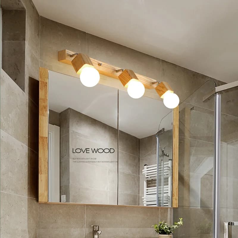 Lampada da parete moderna a LED in legno nordico Specchio da bagno Vanity Light per corridoio Ingresso Balcone Sconce Apparecchio artistico in legno Decorazioni per la casa
