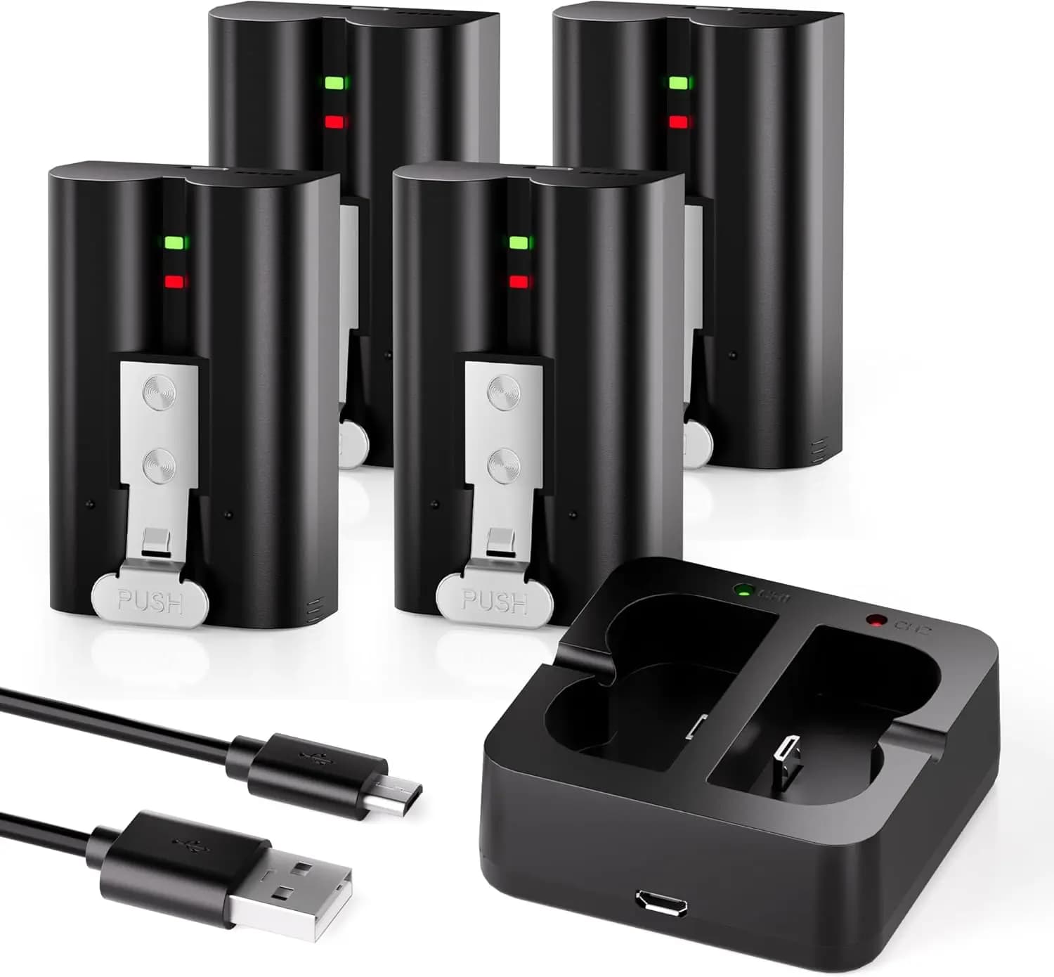 Confezione da 4 batterie ricaricabili da 6040 mAh per campanello con doppia stazione di ricarica per videocamere