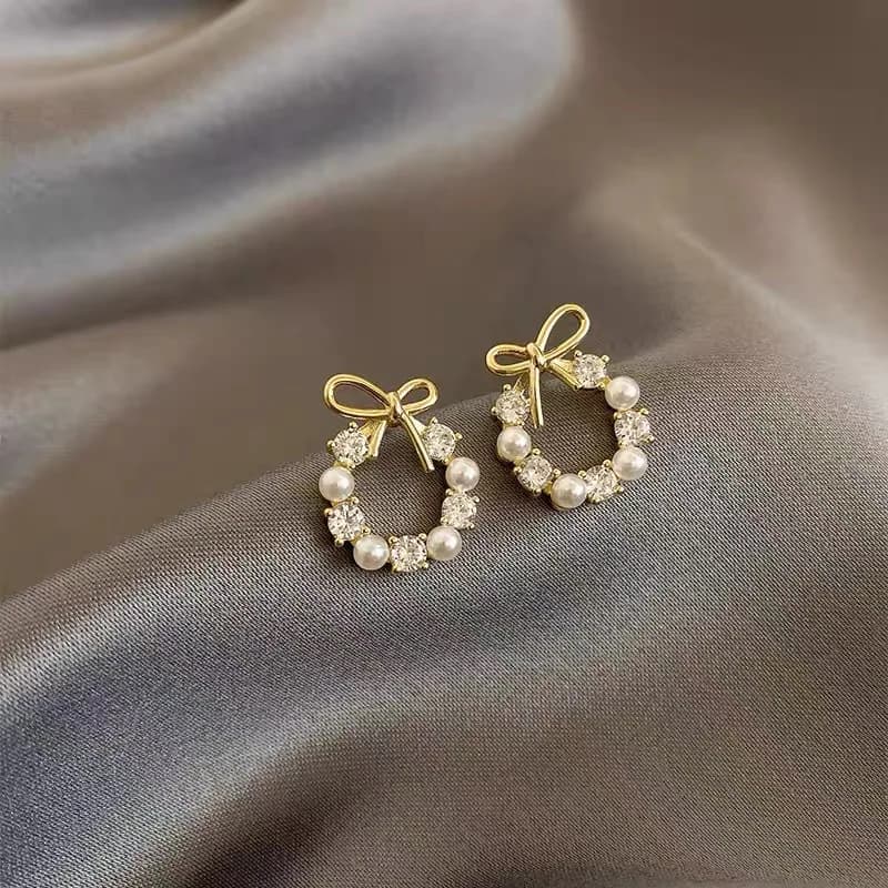 small bow earrings new trendy Internet celebrity temperament versatile stud earrings female wholesale