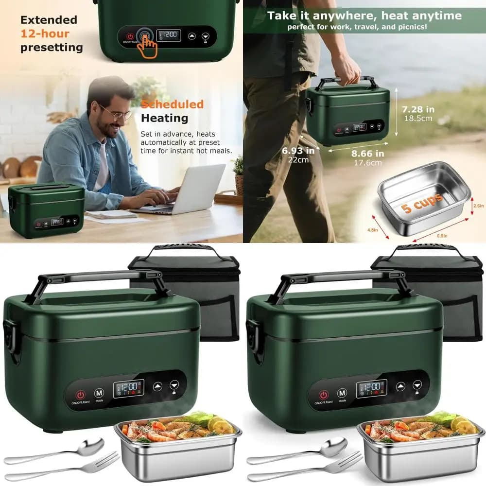 Lunch Box elettrico portatile da 1,2 litri - Ricaricabile da 20000 mAh, riscaldamento su 5 lati, controllo automatico della temperatura, a tenuta stagna, senza BPA - Ideale per di