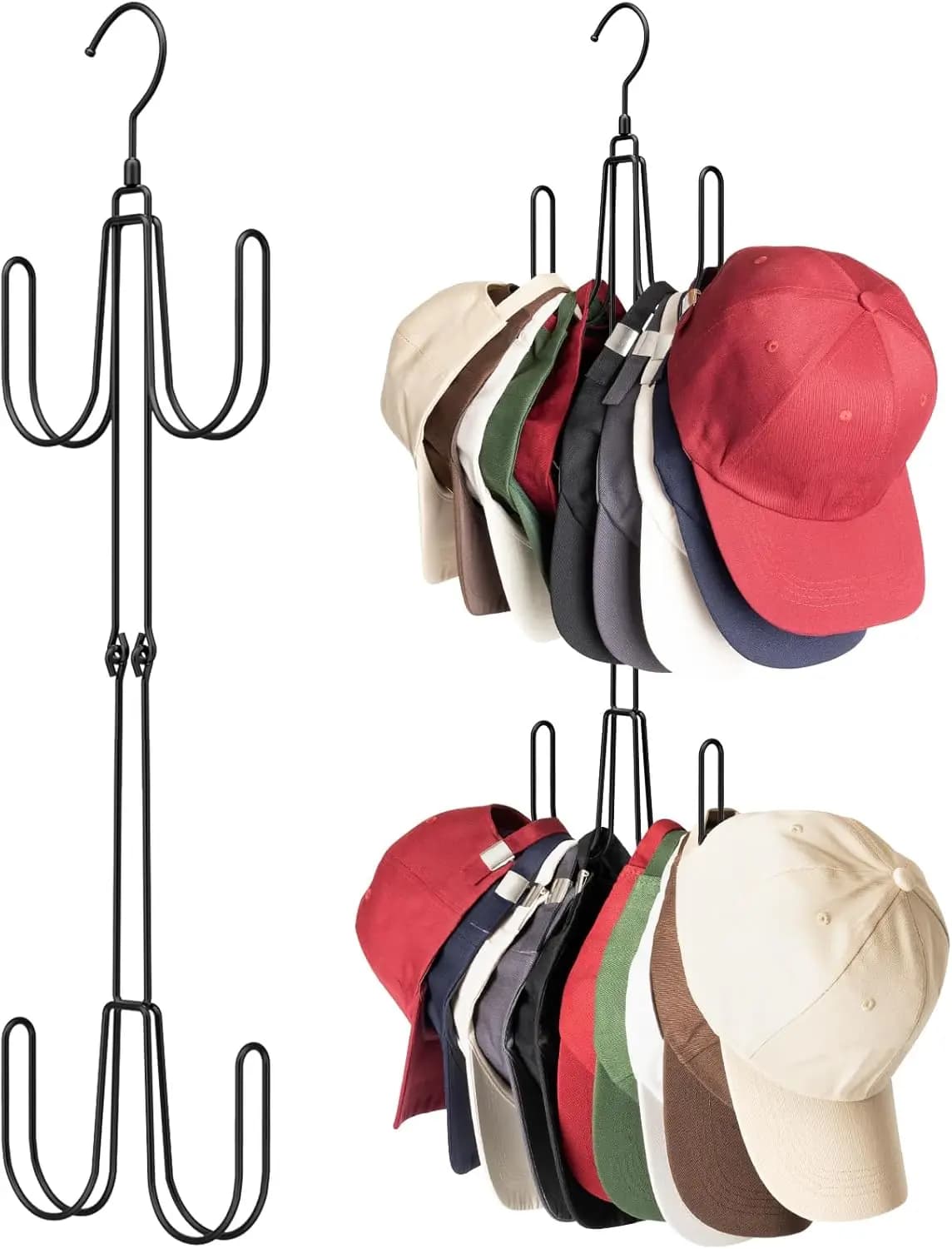 Organizzatore per cappelli in acciaio inossidabile per armadio, contiene 40-60 cappelli, 4 ganci, 360° ° Rotante