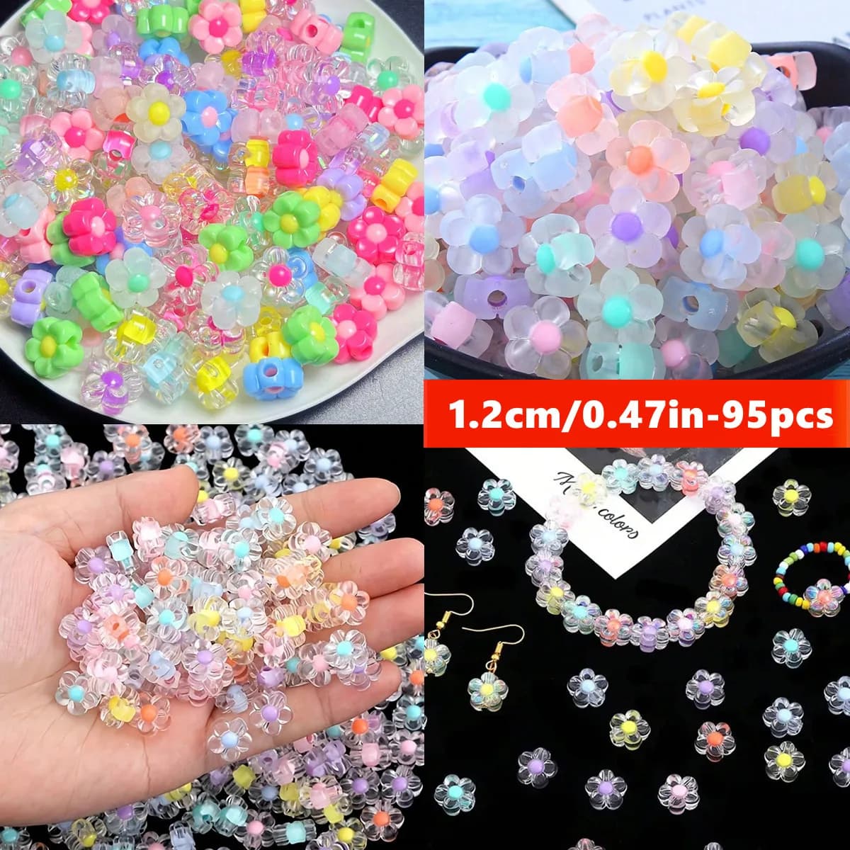 12mm 95pcs 5 colors Random color mixing Flower Acrylic Beads Matter Mix Color For DIY Making Couple Small Business Supplies