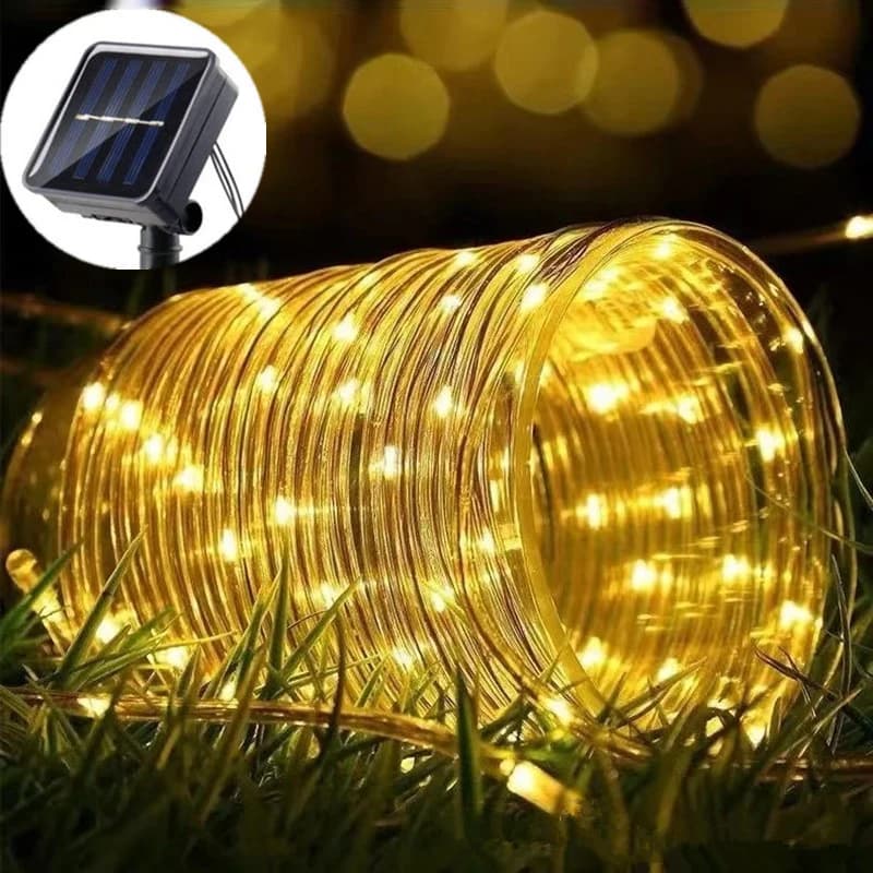 Luci Solari da Esterno a LED, Ghirlanda Luminosa a Corda in PVC con 8 Modalità per Giardino, Matrimoni, Feste, Balcone, Recinzione, Decorazione Solare