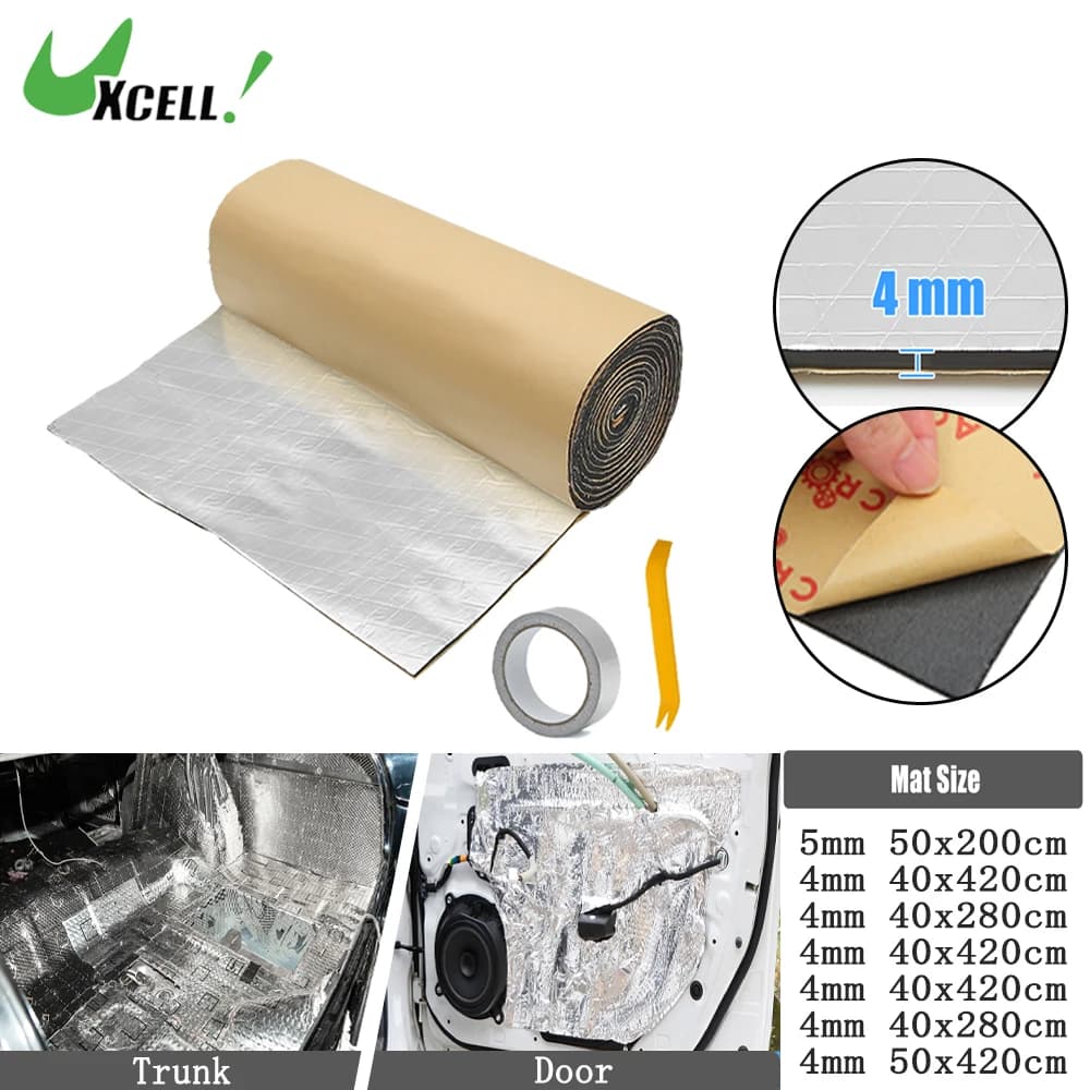 UXCELL 4/5mm Foam Absorbent Mat, Self-adhesive Thermal Insulator in Foam with Aluminium Sheet for Doors, Flooring and Car Covers, Auto Accessories