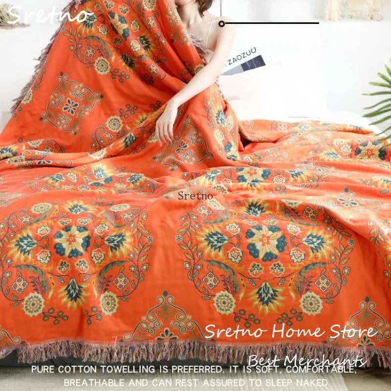 SRETNO Coperta Giapponese in Cotone a Doppio Lato, Coperta per Divano, Coperta per Tutte le Stagioni, Copriletto, Coperta da Viaggio, Mantas