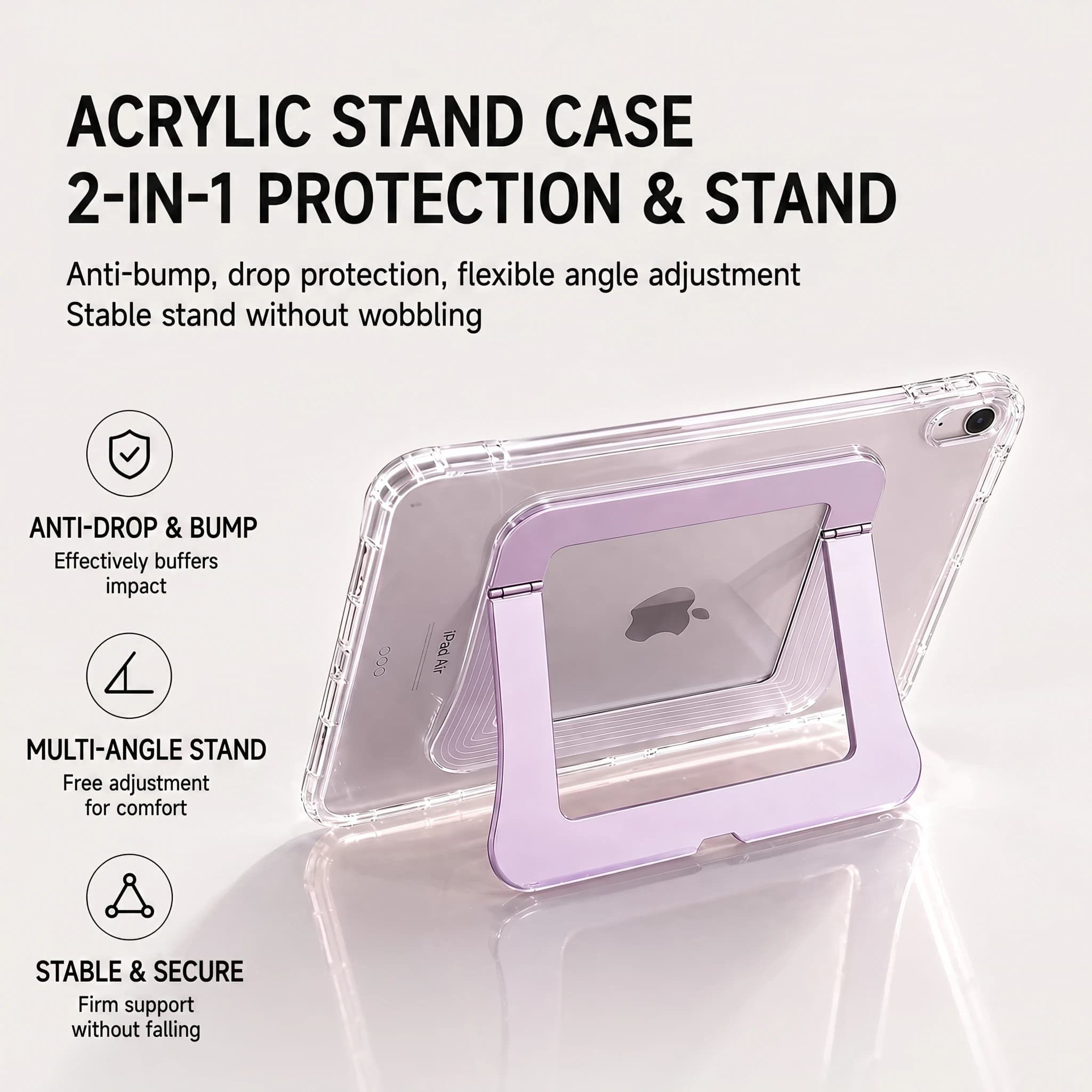 For iPad 10th11th 2026 Air11inch Pro11/13-inch Mini6/7, Acrylic Shockproof Stand Case, Multi-Angle, Magnetic Pencil Compatible