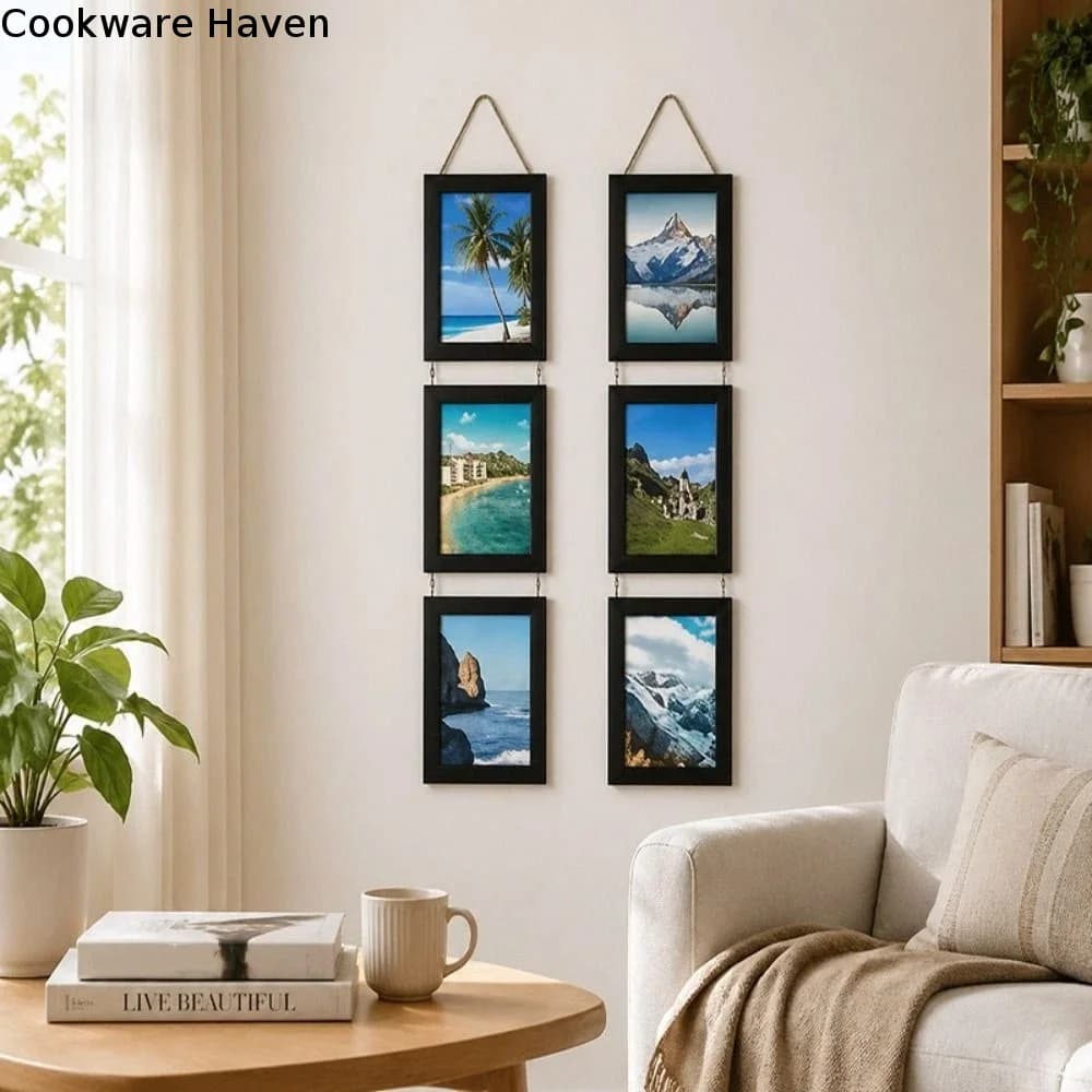 6-Inch Hanging Picture Frame Linked Photo Holder Rustic Style Wall Art Picture Frame Multi Panel Retro Family Portrait Frame