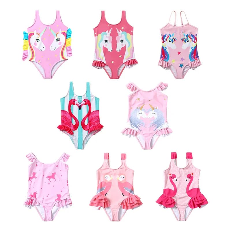 Summer swimsuit 2026 for girls 2-8 years, full sleeveless costume with cartoon print, bikini slip for kids and girls