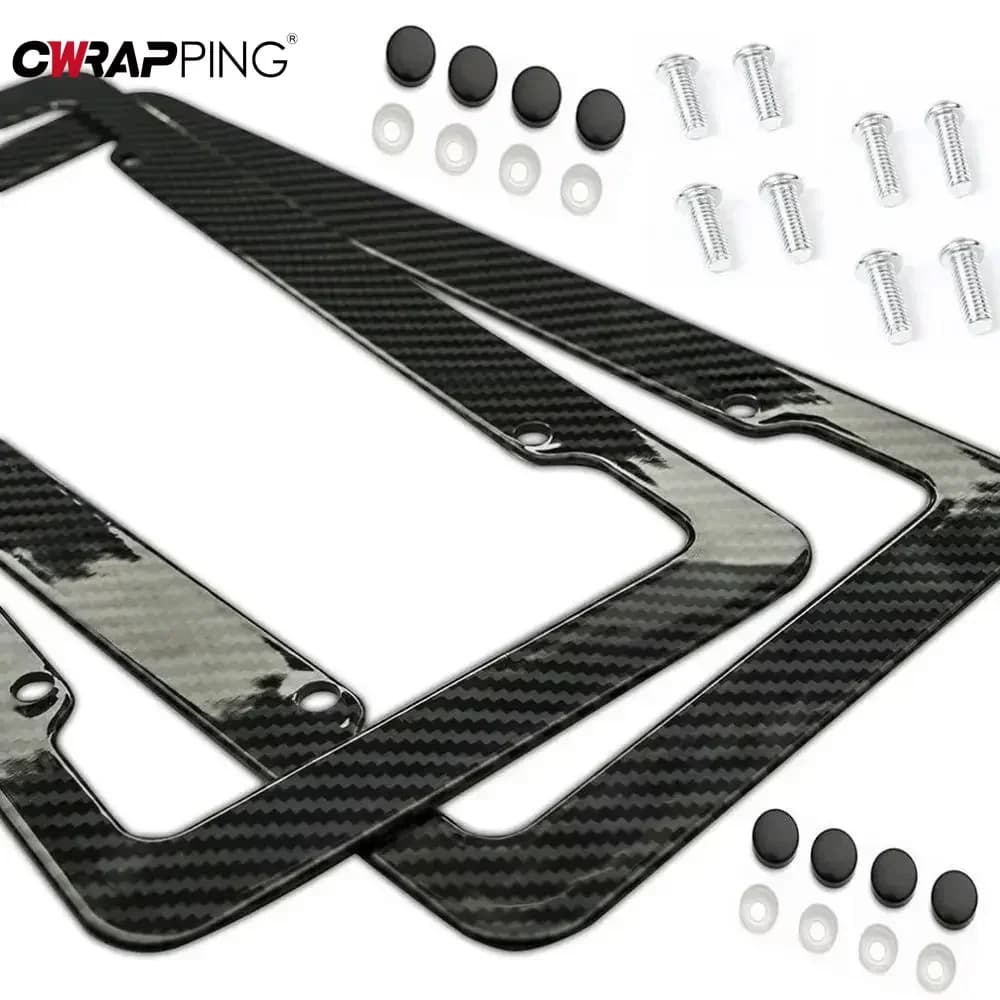 1/2 pz universale nero auto targa telaio supporto in fibra di carbonio targa etichetta staffa con kit di viti Standard