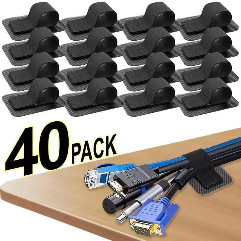 4/20/40Pcs Reusable Self-Adhesive Cable Ties Adjustable Hook Loop Wire Organizer Straps for Home Office Desk Cord Management