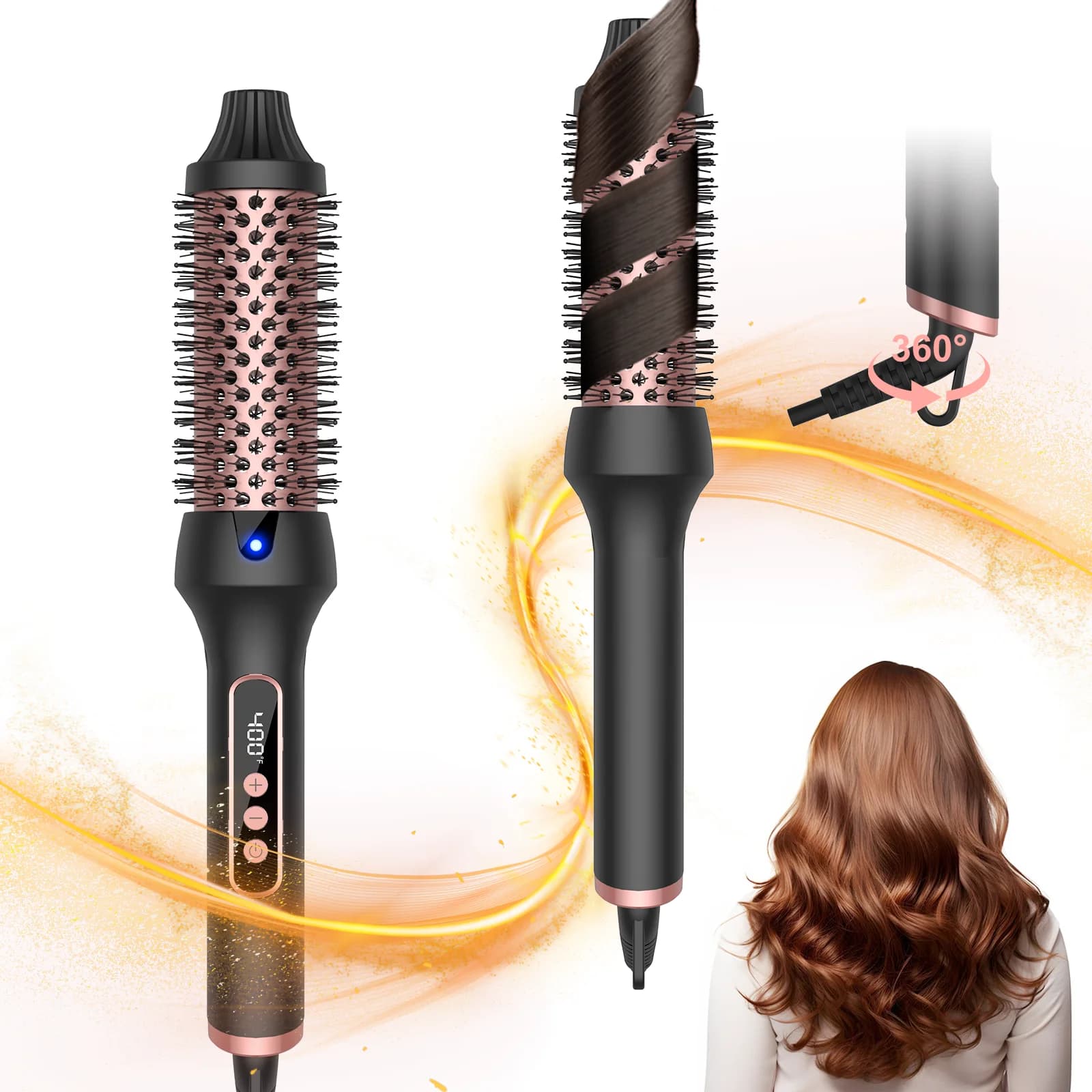 1.5 inch thermal brush creates loose curls and voluminous brush for iron heated hair 9 heat settings hair curls ionic