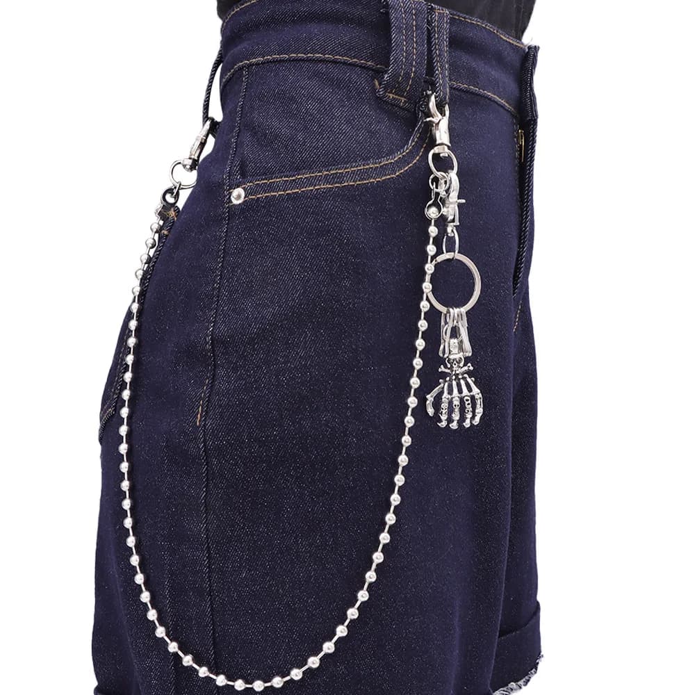 Punk Style Single Circle Metal Pants Chain Hip Hop Unisex Skull Claw round Bead Pants Chain Waist Belt Accessory