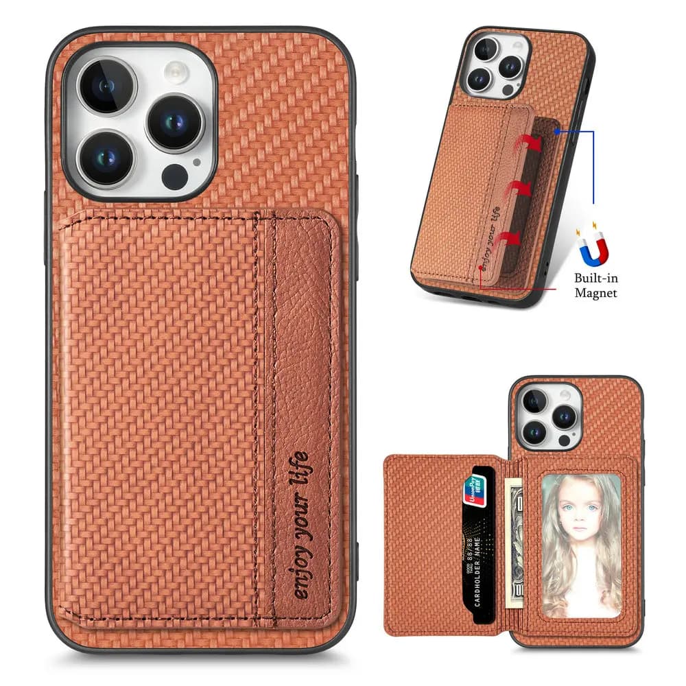 Custodia posteriore con carta in pelle per iPhone 16 Pro Max 15 Plus 14 13 Mini 12 11 16e 17 Pro Max Xs Xr X SE 6 7 8 Cover a portafoglio RFID magnetica