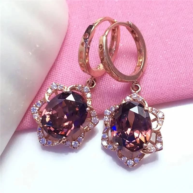 585 placcato in oro viola 14K oro rosa intarsiato orecchini fiore ametista chiaro per le donne gioielli da sposa di fidanzamento di lusso classico