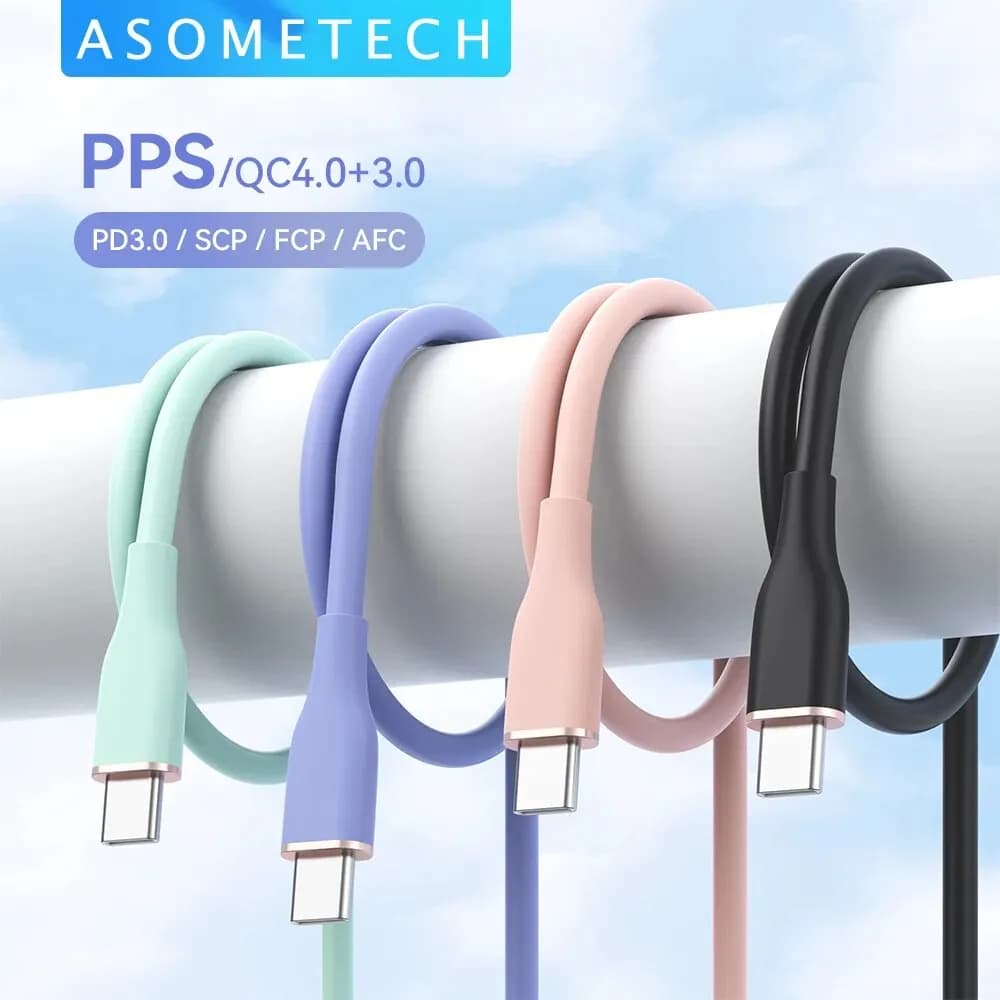 ASOMETECH 2M 60W Cavo USB C veloce Tipo C Cavo di ricarica rapida Cavo dati Caricatore Cavo USB C per Samsung S21 S20 A51 Xiaomi Mi 10