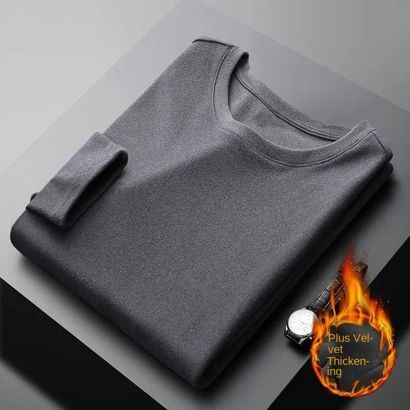 Maglietta Termica a Maniche Lunghe da Uomo Double-Face in Flanella per Autunno e Inverno, Ispessita e Isolante, Taglie Grandi, Intimo a Strati